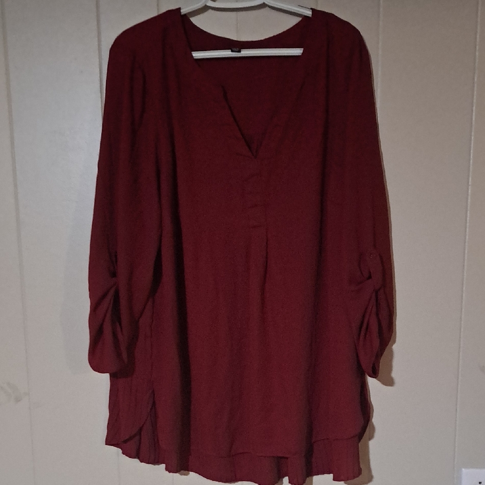 Zac & Rachel Wine V-Neck Long Sleeve Tunic